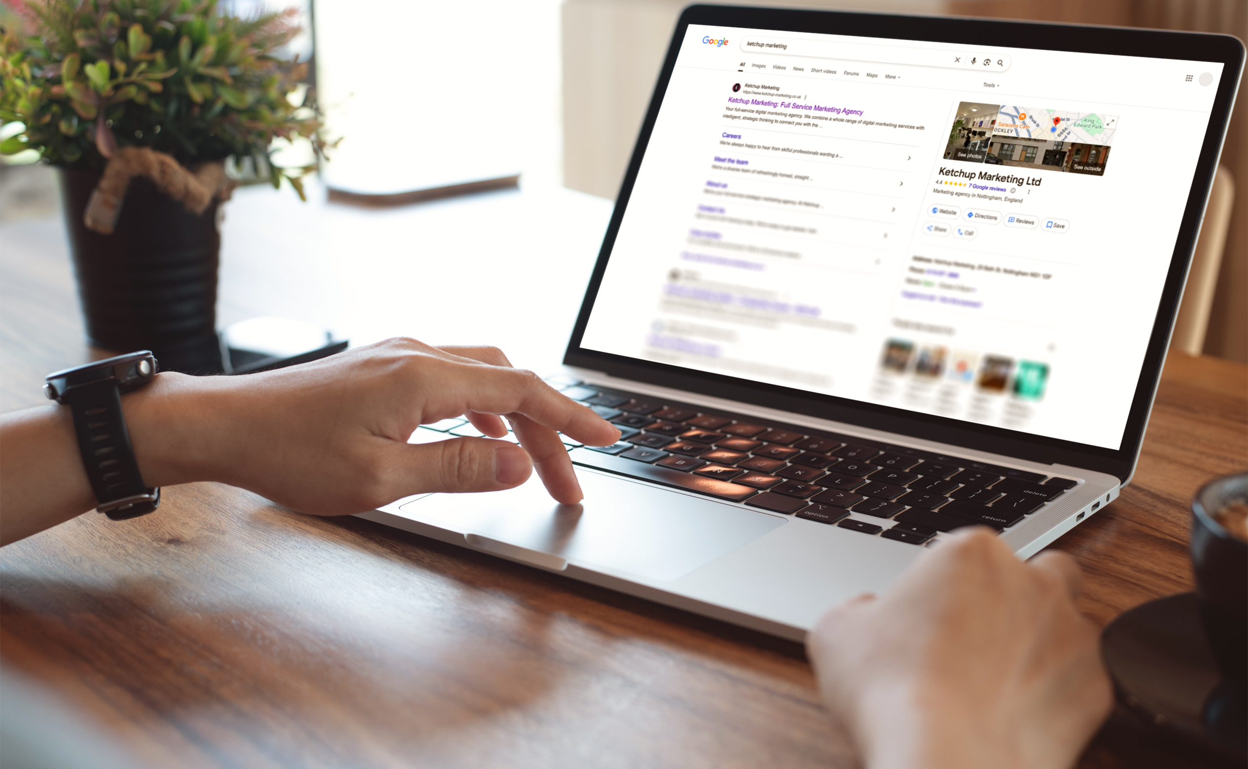 Laptop featuring SERPs displaying Ketchup Marketing Ltd