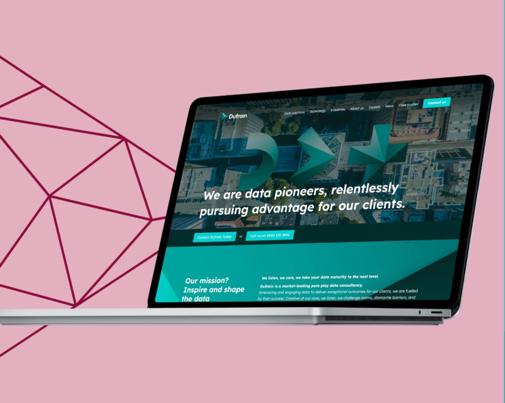 Laptop showing Dufrain data‑driven campaign website design