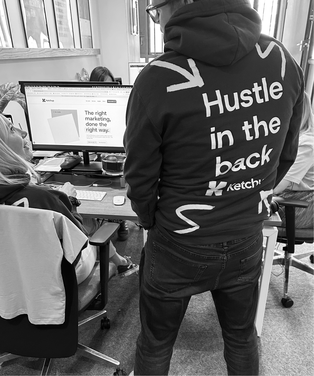 Ketchup marketing agency logo on hoodie